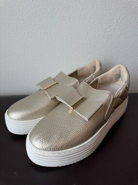 Joy Mangano Metallic Gold Slip-On Platform Sneakers